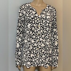 CROFTS & BARROW Black & White Long Sleeve Button Down Blouse w adjustable sleeve